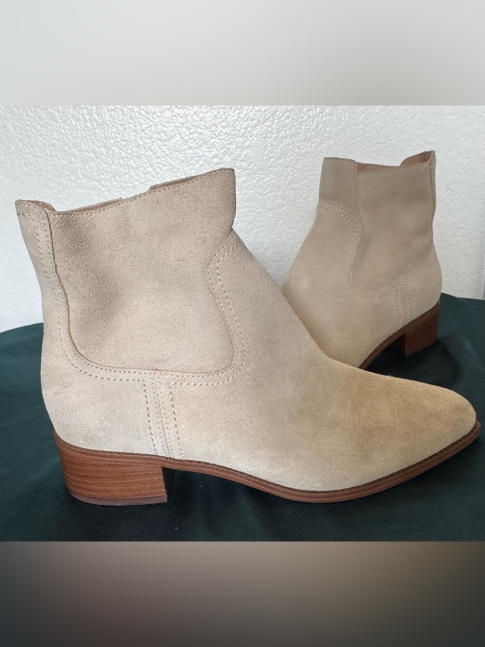 Cole Haan Suede Natural Naia Pointed Toe Ankle Booties, Light Beige, US 6.5B